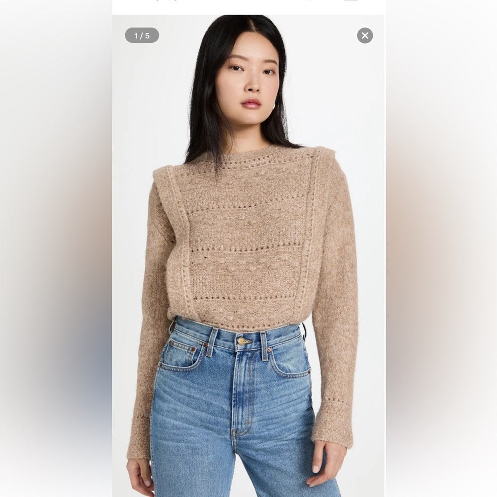 Moon River pointelle sweater light brown tan XL